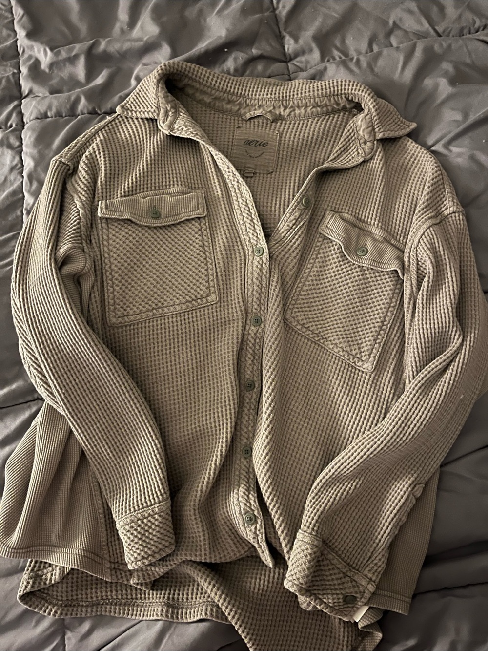 Aerie Waffle Knit Button-Up Flowy Shirt
